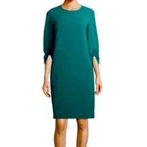 Green Lafayette 148 New York Tory 3/4 Sleeve Finesse Crepe Shift Midi Dress